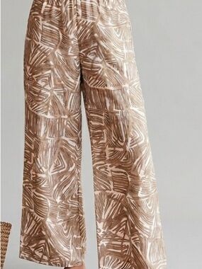 Wide Leg Printed Palazzo Pants - Taupe/White